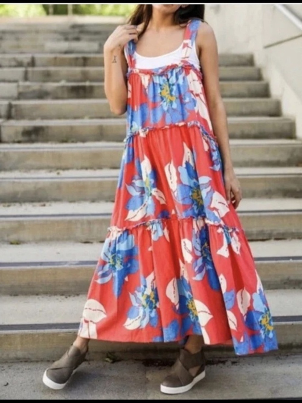 Free People  Linen Blend Midi Sun Dress size M oversized